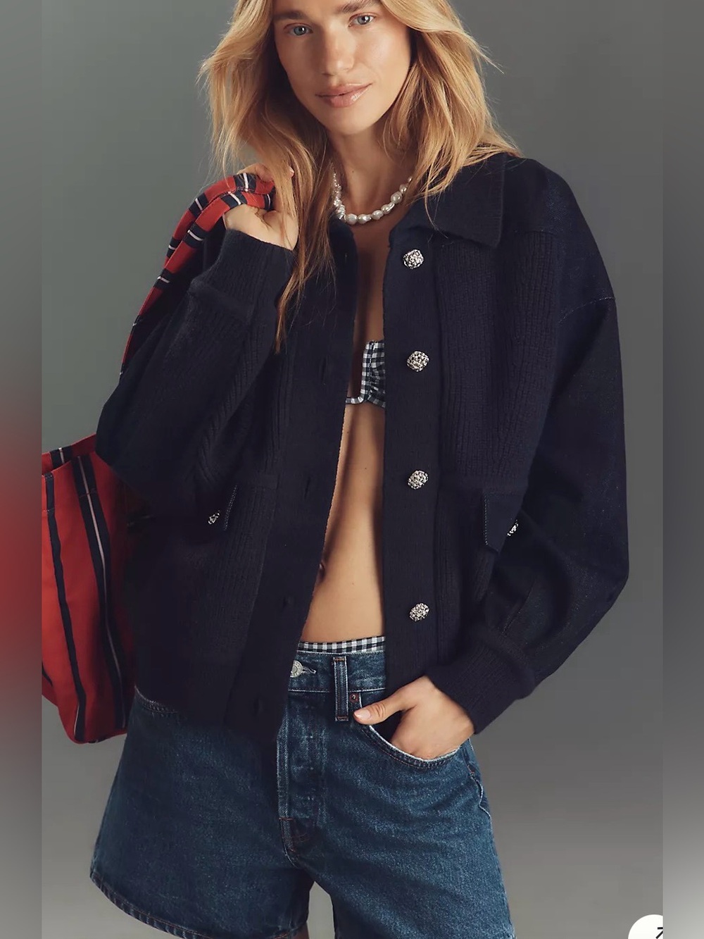 New Anthropologie Raisonnel Denim Trim Sweater Jacket